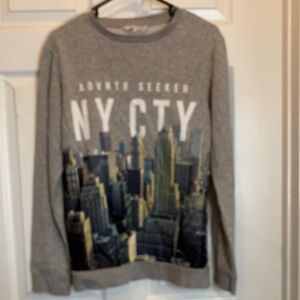 H&M Gray NY Cityscape Crewneck Sweater